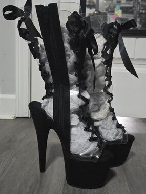 Clear Lace-Up Platform Heels in Black - Women's Fashion Boots